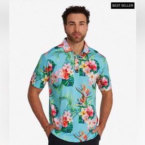 Bad Birdie Tropics Bird Of Paradise Performance Polo Golf Shirt Men’s S